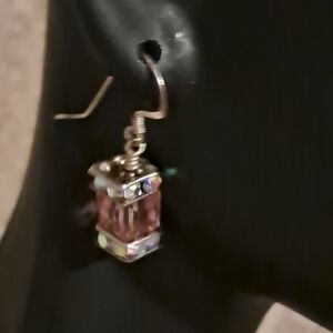 Chic Pink Crystal Cube Earrings